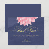 Navy Blush Floral Dahlia Bruiloft Dank u kaart (Voorkant / Achterkant)