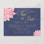 Navy Blush Floral Dahlia Save the Date Briefkaart (Voorkant)