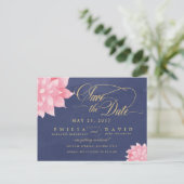 Navy Blush Floral Dahlia Save the Date Briefkaart (Staand voorkant)
