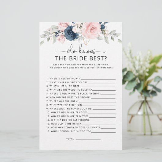 Navy blush floral die de beste wedstrijd kent (Staand voorkant)