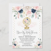 Navy Blush Floral drive by Baby shower Quarantine Kaart (Voorkant)