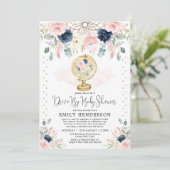 Navy Blush Floral drive by Baby shower Quarantine Kaart (Staand voorkant)