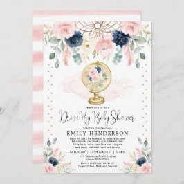 Navy Blush Floral drive by Baby shower Quarantine Kaart