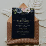 Navy Blush Floral Gold 50th Wedding Jubileum Kaart<br><div class="desc">Deze brutalige uitnodiging voor het 50ste huwelijksfeest is perfect voor een rustige gebeurtenis. Het ontwerp is voorzien van prachtige donkerblauw,  blauw,  jaloers,  roze,  blozen,  gouden bloemen en groene bladeren met de hand. Verander het aantal om een verjaardagsmijlpaal te vieren.</div>