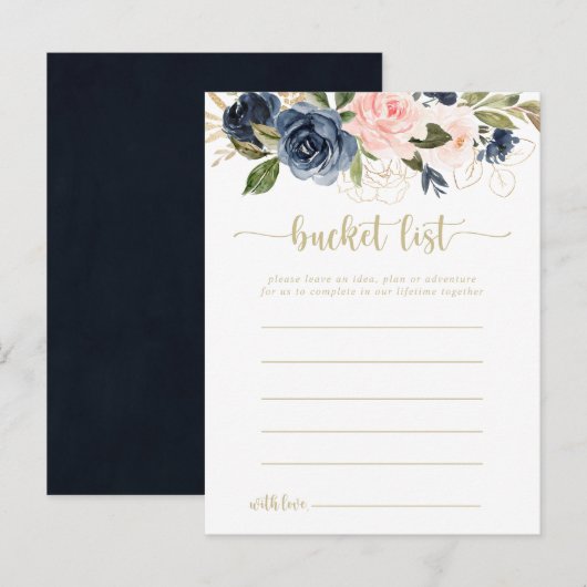 Navy Blush Floral Gold Bucket List-kaarten Briefkaart (Voorkant / Achterkant)