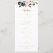 Navy Blush Floral Gold Calligraphy Dinner Menu (Voorkant)