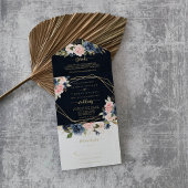 Navy Blush Floral Gold Geometric Wedding All In One Uitnodiging