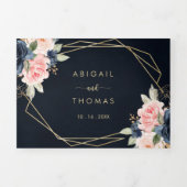 Navy Blush Floral Gold Geometric Wedding Drieluik Uitnodiging (Cover)