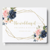 Navy Blush Floral Gold Geometric Wedding Gastenboek (Voorkant)