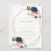 Navy Blush Floral Gold Geometrische Baby Sprinkle Kaart (Voorkant)