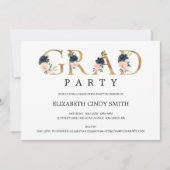 Navy Blush Floral Gold Letter Afstudeerder Foto Kaart (Voorkant)