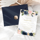 Navy Blush Floral Gold Nuestra Boda Wedding Kaart