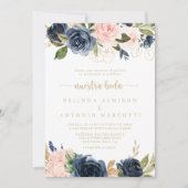 Navy Blush Floral Gold Nuestra Boda Wedding Kaart (Voorkant)