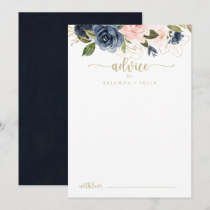 Navy Blush Floral Gold Wedding Advieskaart