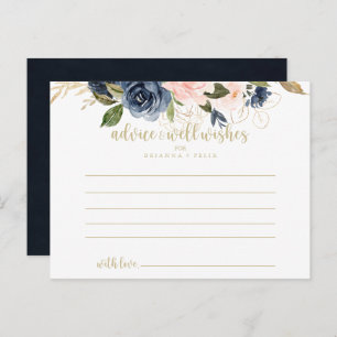 Navy Blush Floral Gold Wedding Briefkaart