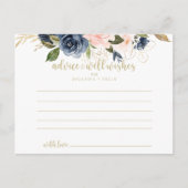Navy Blush Floral Gold Wedding Briefkaart (Voorkant)