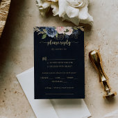 Navy Blush Floral Gold Wedding Menu Keuze RSVP