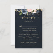 Navy Blush Floral Gold Wedding Menu Keuze RSVP (Voorkant)