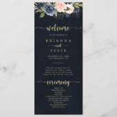 Navy Blush Floral Gold Wedding Programme Programmakaart (Voorkant)