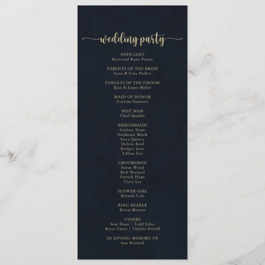 Navy Blush Floral Gold Wedding Programme Programmakaart (Achterkant)