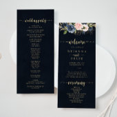 Navy Blush Floral Gold Wedding Programme Programmakaart