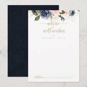 Navy Blush Floral Gold Wedding Well Wishes Advieskaart