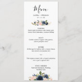 Navy Blush Floral Golden Leaves Wedding Menu (Voorkant)