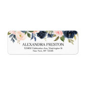 Navy Blush Floral Greenery Botanical Address Label (Voorkant)