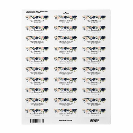 Navy Blush Floral Greenery Botanical Address Label (Full Sheet)