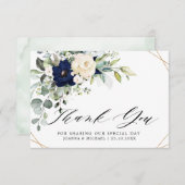 Navy Blush Floral Greenery Geometric Wedding Bedankkaart (Voorkant / Achterkant)