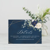 Navy Blush Floral Greenery Geometric Wedding Informatiekaartje (Staand voorkant)