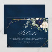 Navy Blush Floral Greenery Geometric Wedding Informatiekaartje (Voorkant / Achterkant)