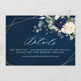 Navy Blush Floral Greenery Geometric Wedding Informatiekaartje