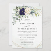 Navy Blush Floral Greenery Geometric Wedding Kaart (Voorkant)