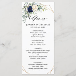 Navy Blush Floral Greenery Geometric Wedding Menu
