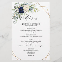 Navy Blush Floral Greenery Geometric Wedding Menu