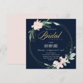 NAVY BLUSH FLORAL LIJST WATERVERF VRIJGEZELLENFEES KAART (Voorkant / Achterkant)