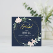NAVY BLUSH FLORAL LIJST WATERVERF VRIJGEZELLENFEES KAART (Staand voorkant)