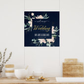 NAVY BLUSH FLORAL LIJST WATERVERF WEDDING WELKOM POSTER (Keuken)