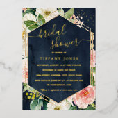 Navy Blush Floral Modern Vrijgezellenfeest Folie Uitnodiging (Voorkant)