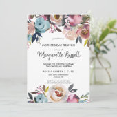 Navy & Blush Floral Moederdag Brunch Invitation Kaart (Staand voorkant)