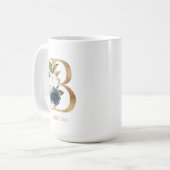 Navy Blush Floral Monogram Letter "B" op maat Koffiemok (Voorkant links)