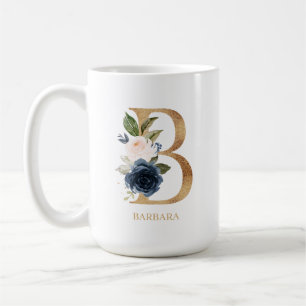 Navy Blush Floral Monogram Letter "B" op maat Koffiemok