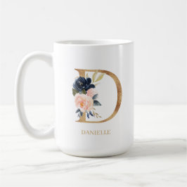 Navy Blush Floral Monogram Letter "D" op maat Koffiemok