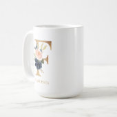 Navy Blush Floral Monogram Letter "F" op maat Koffiemok (Voorkant links)