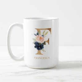 Navy Blush Floral Monogram Letter "F" op maat Koffiemok