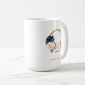 Navy Blush Floral Monogram Letter "G" op maat Koffiemok (Voorkant rechts)