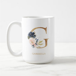 Navy Blush Floral Monogram Letter "G" op maat Koffiemok