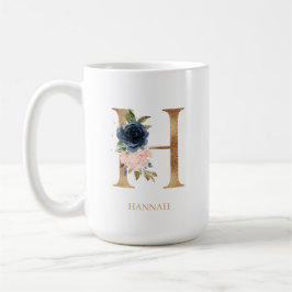 Navy Blush Floral Monogram Letter "H" op maat Koffiemok
