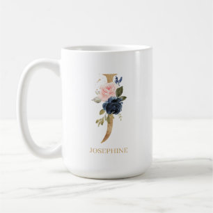 Navy Blush Floral Monogram Letter "J" op maat Koffiemok